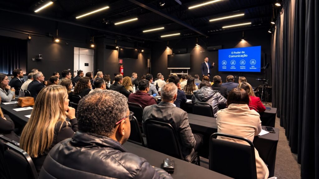 Locação de Auditório em Curitiba 2Transformatoria Palestra no auditório da Transformatória em Curitiba com plateia em mesas